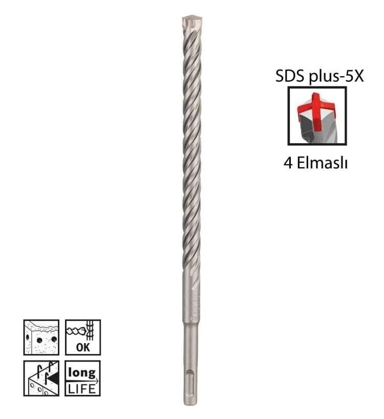 Bosch SDS Plus-5X Dört Elmaslı Matkap Ucu 13 x 260 mm