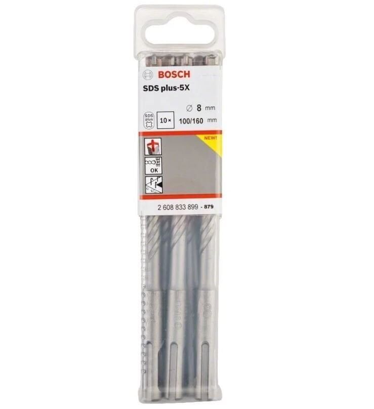 Bosch SDS Plus-5X Dört Elmaslı Matkap Ucu 8 x 160 mm 10 lu Paket