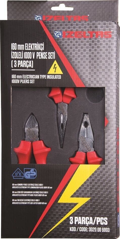 İzeltaş 3020 00 6003 İzoleli Elektrikçi Seti 160 mm 3 Parça 1000 Volt