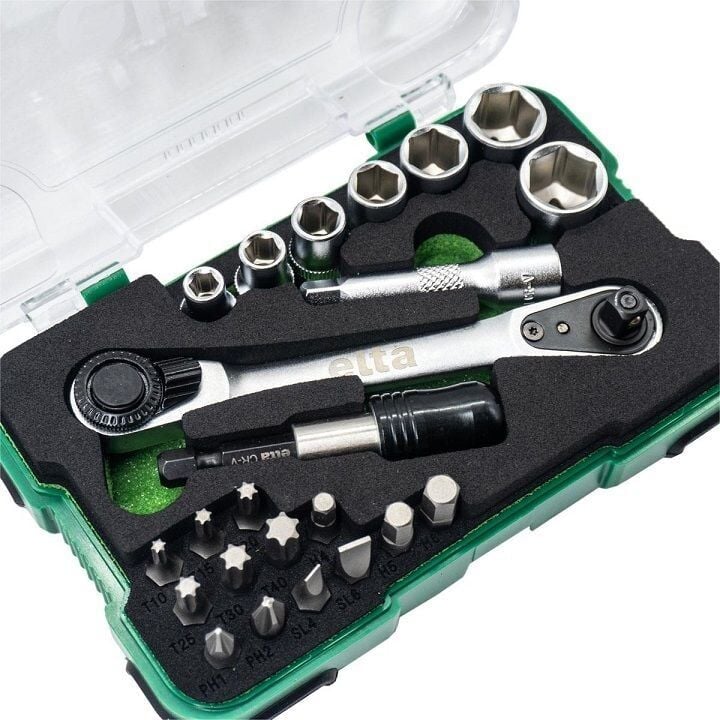 Elta 14000 005079 Cırcırlı Lokma Anahtar ve Bits Set 1/4'' 23 Parça