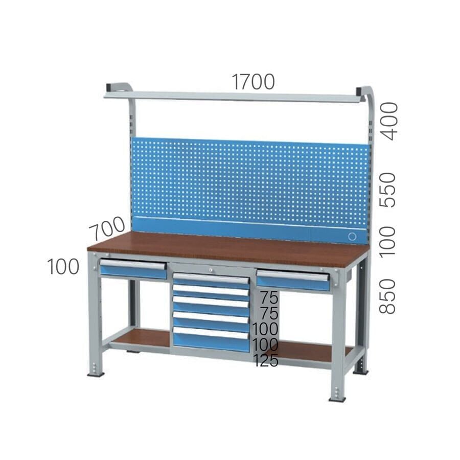 GLS Garaj 3660 Çalışma Tezgahı Askı Panolu Led Işıklı 7 Çekmeceli