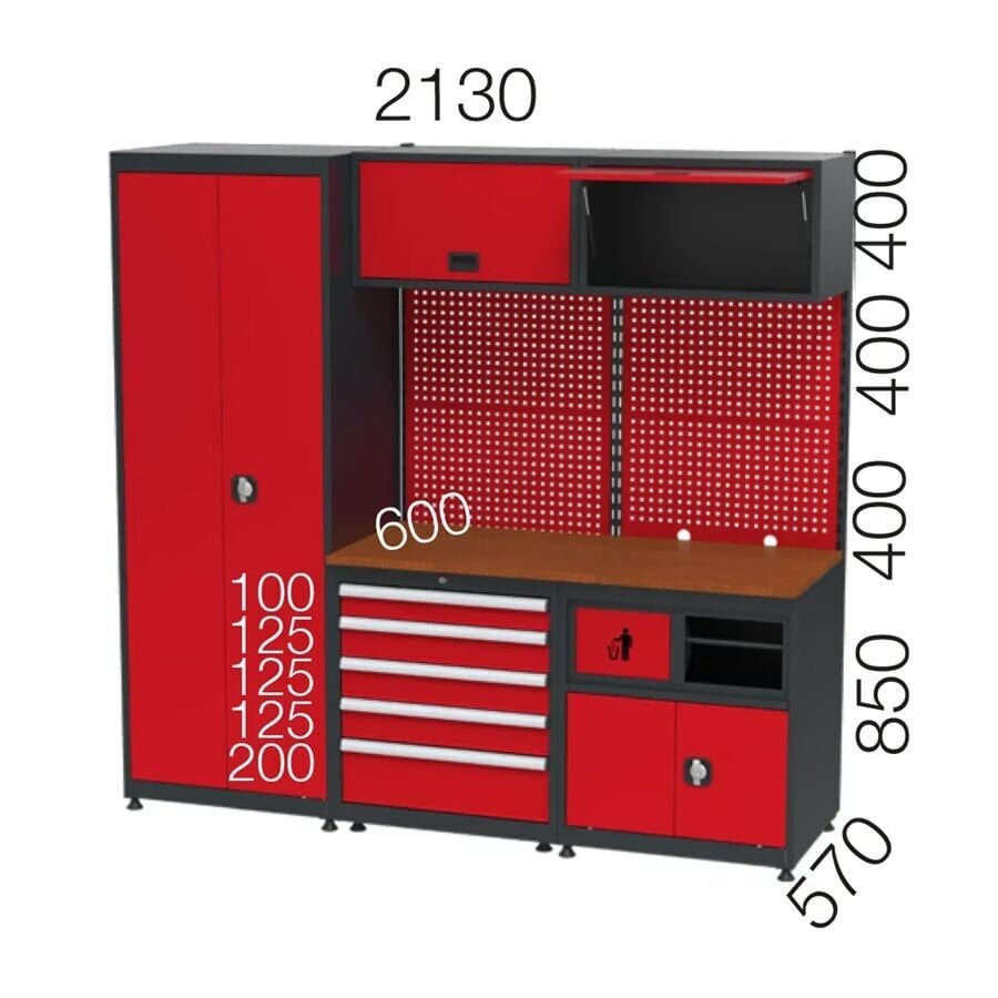 GLS Garaj 8935 Çalışma Tezgahı Malzeme Dolaplı Askı Panolu Çekmeceli