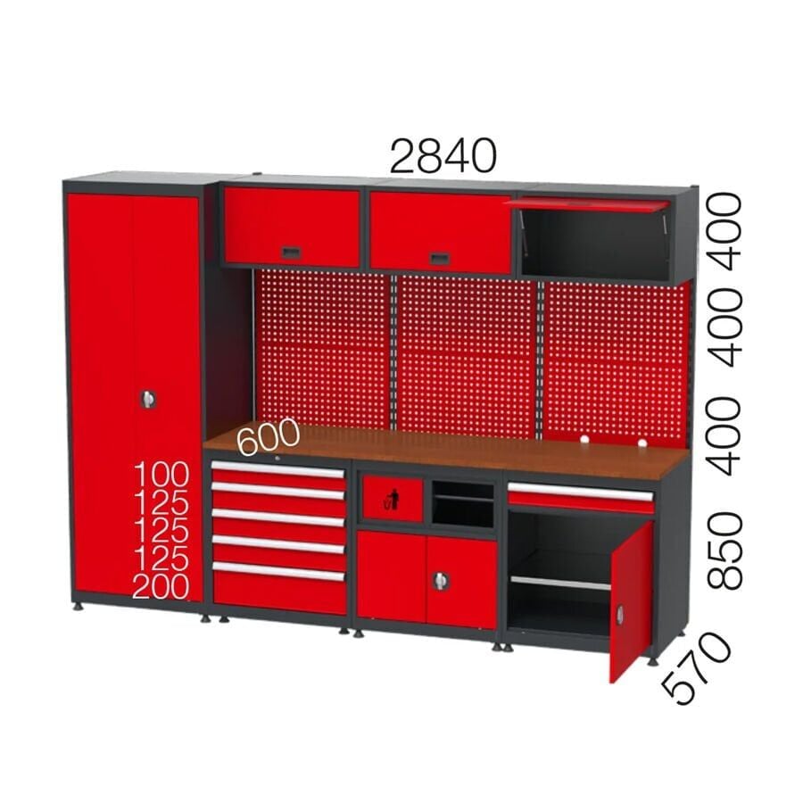 GLS Garaj 8940 Çalışma Tezgahı Malzeme Dolaplı Askı Panolu Çekmeceli