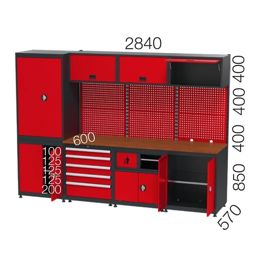 GLS Garaj 8950 Çalışma Tezgahı Malzeme Dolaplı Askı Panolu Çekmeceli