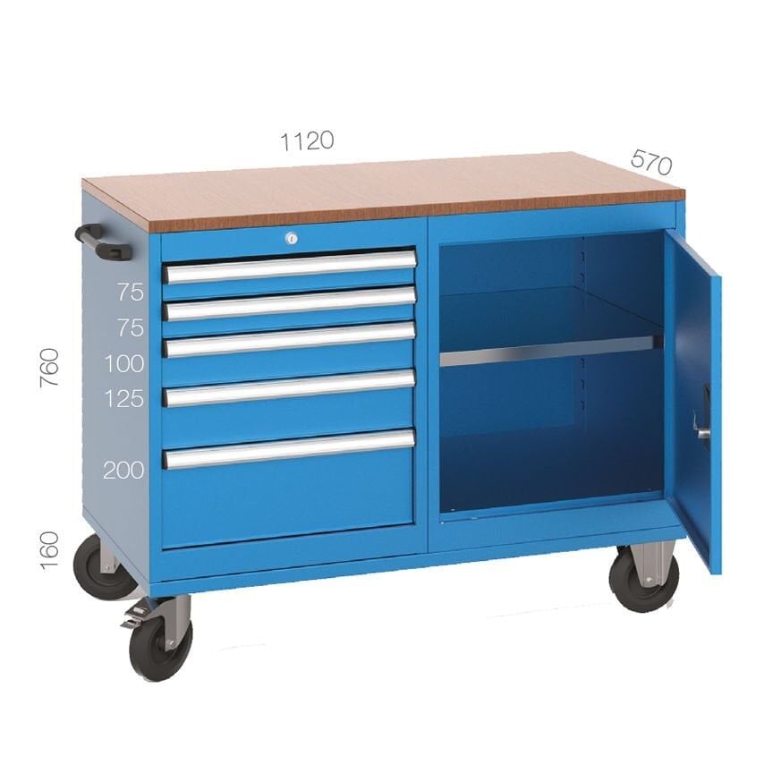 GLS Garaj 8023 Çalışma Arabası 5 Çekmeceli Dolaplı