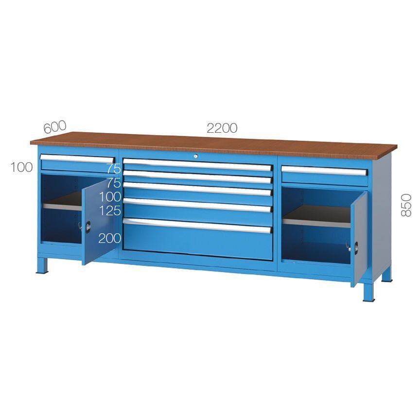 GLS Garaj 3642 Çalışma Tezgahı 7 Çekmeceli 2 Dolaplı
