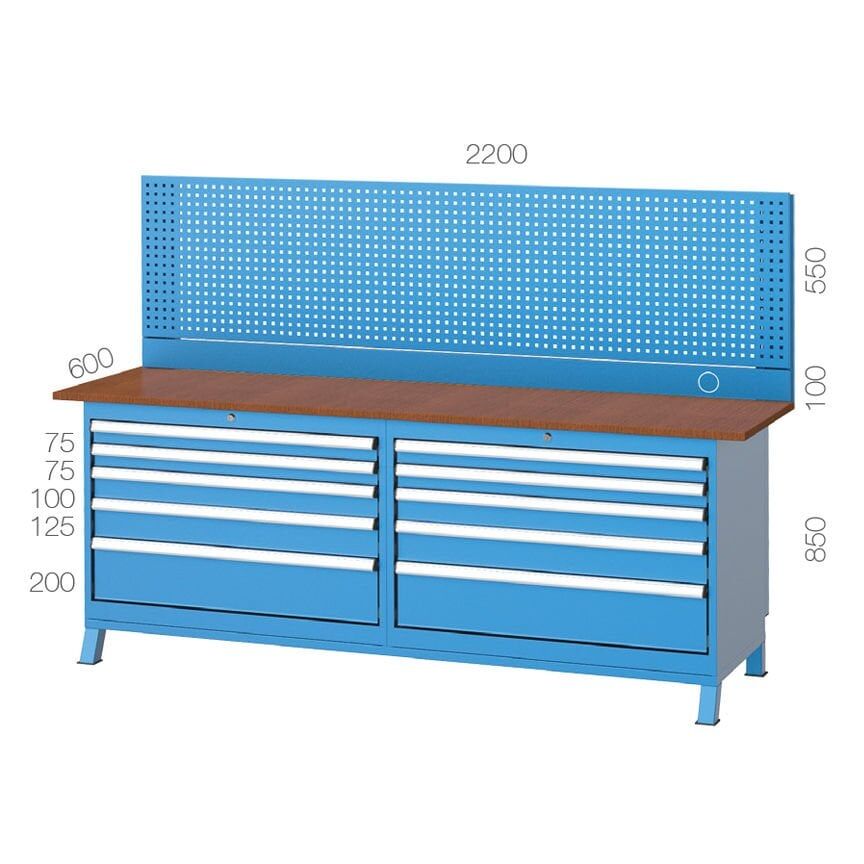 GLS Garaj 3641 Çalışma Tezgahı 10 Çekmeceli 2 Dolaplı